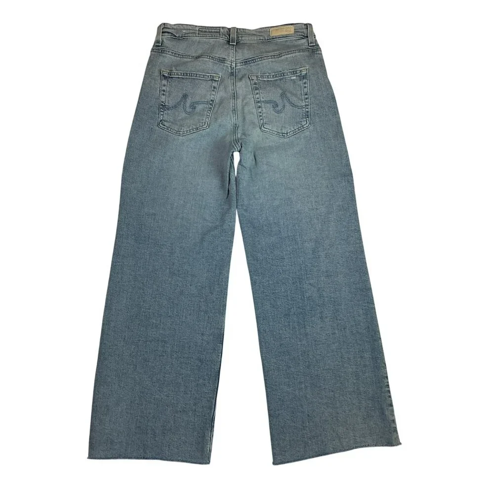 AG Saige Wide Leg Crop High Rise Fit Jeans Womens 27 Blue Raw Hem - Picture 5 of 12